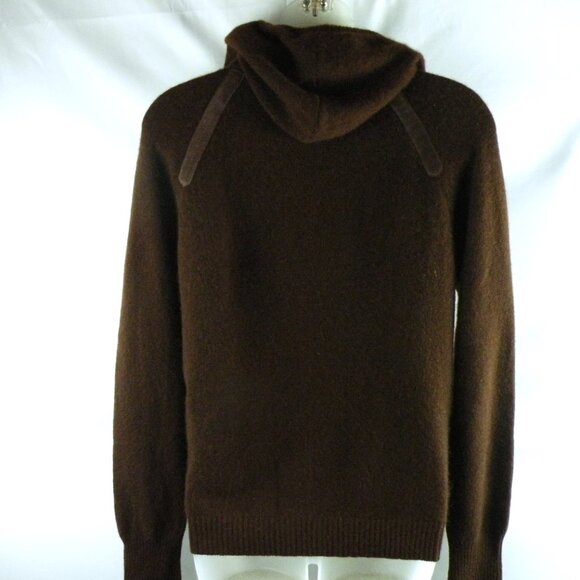 MALIKA CASHMERE brown hooded suede patch sweater M - Picture 3 of 6